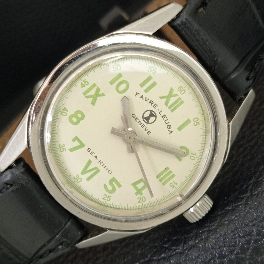 Vintage 1994 Favre Leuba Manual Mens Silver Watch W/Black Strap